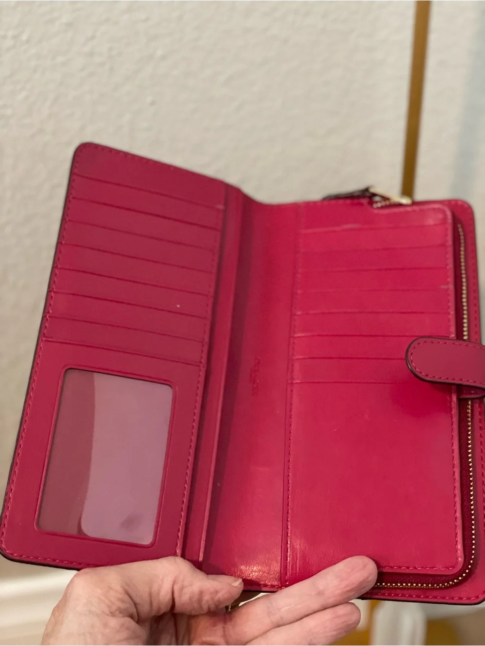 COACH Bright Pink/Fuchsia Leather Large Bifold Wallet With Gold Hardware
